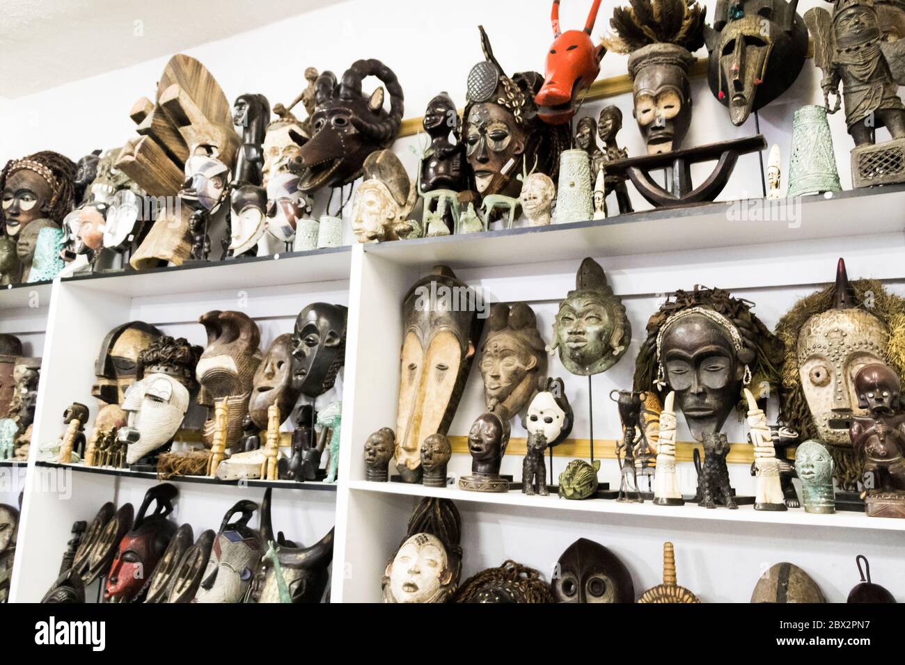 African voodoo wooden masks souvenir shop in BoKaap Cape Town Stock