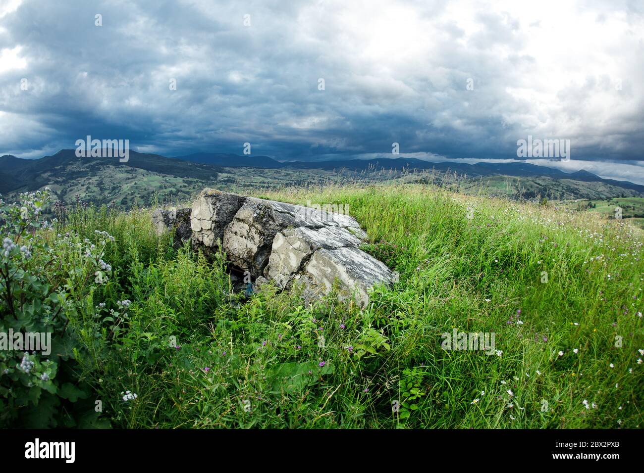 Views of the Carpathians - this is a beautiful country in the mountains of the Carpathians after sunset. Carpathians are located in Ukraine. In the Stock Photo