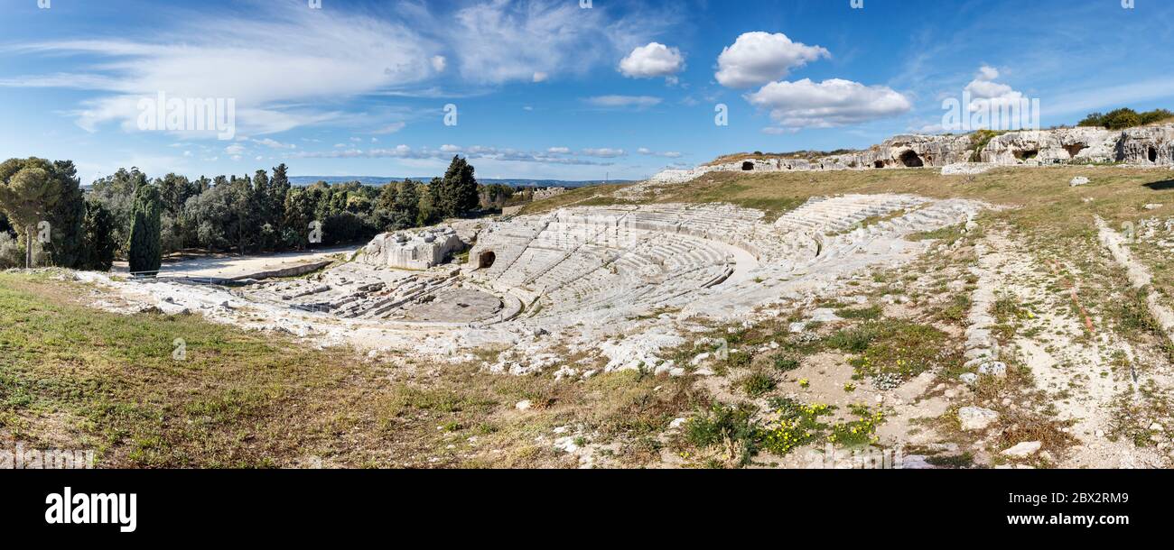Italy, Sicily, Syracuse, The Neapolis archeological Park listed as World Heritage by UNESCO, the Greek theatre Stock Photo