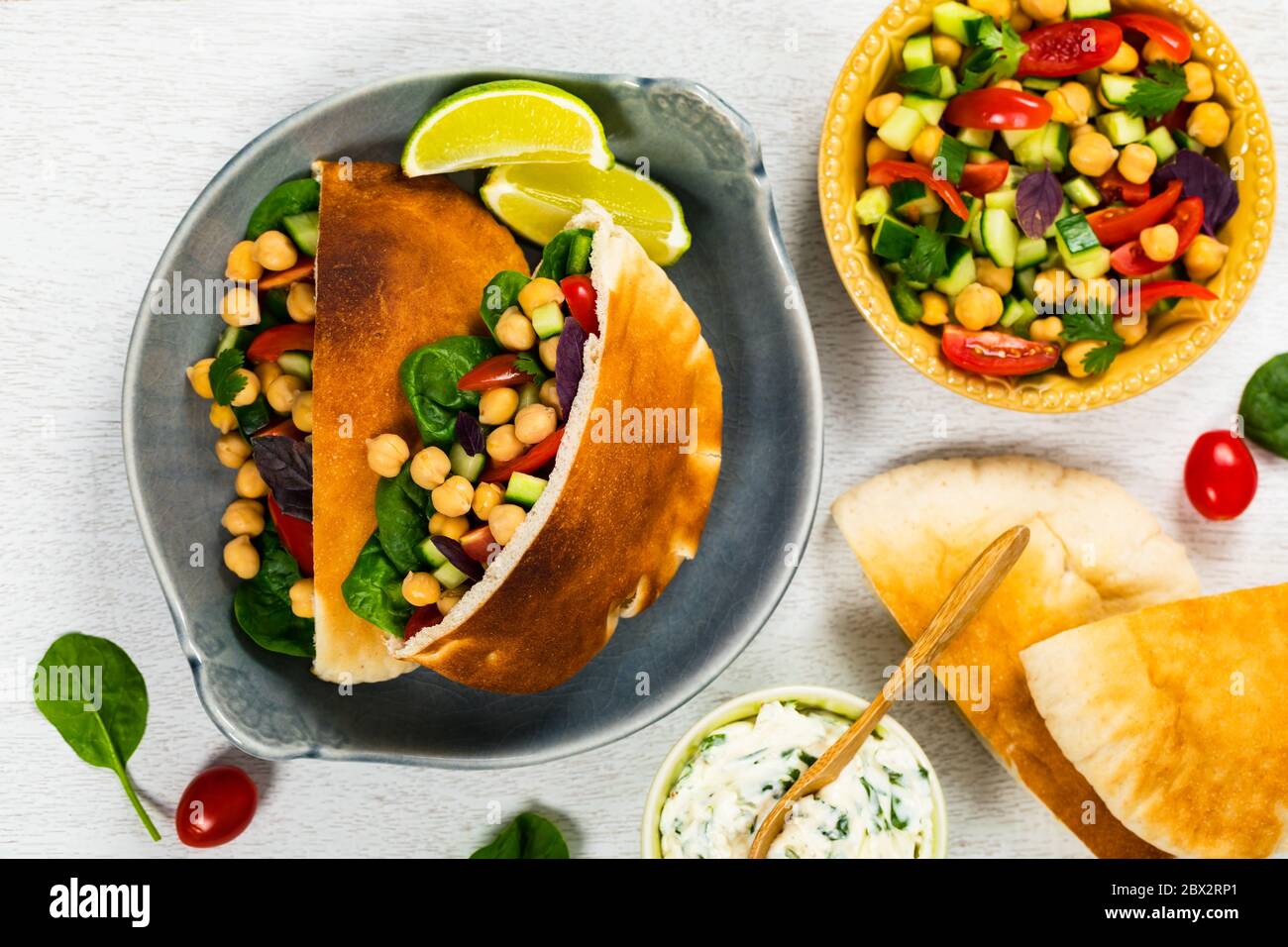Veggie Pitas with Garbanzo Bean or Chickpea Salad Stock Photo Alamy