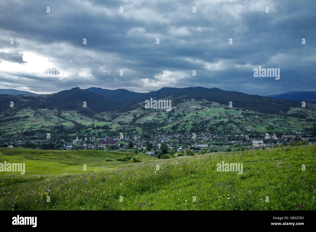 Views of the Carpathians - this is a beautiful country in the mountains of the Carpathians after sunset. Carpathians are located in Ukraine. In the Stock Photo