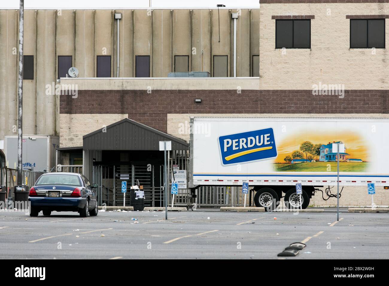 A logo sign outside of a Perdue Farms poultry processing plant in Milford, Delaware on May 25