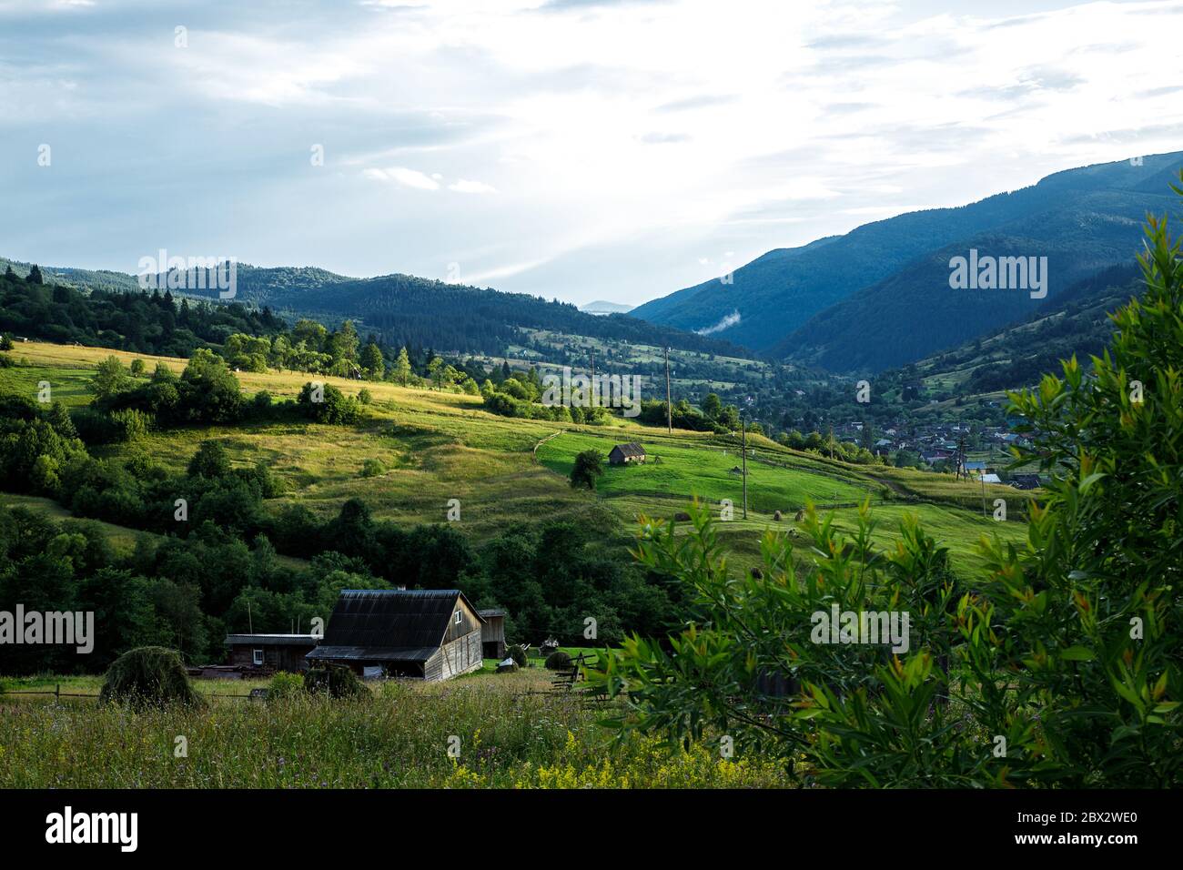Views of the Carpathians - this is a beautiful country in the mountains of the Carpathians after sunset. Carpathians are located in Ukraine. In the Ca Stock Photo