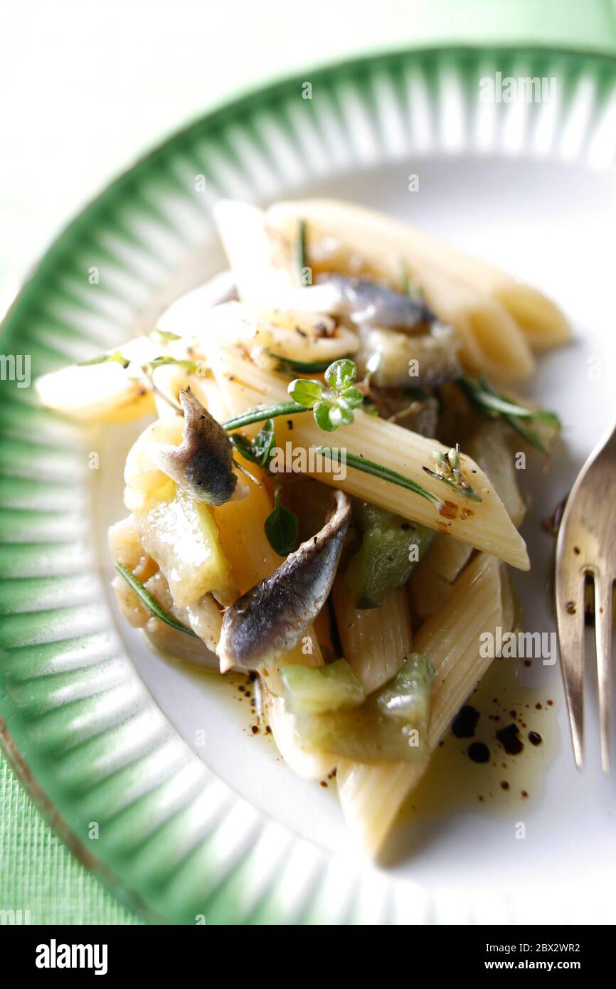 Pasta salad with anchovies Stock Photo Alamy