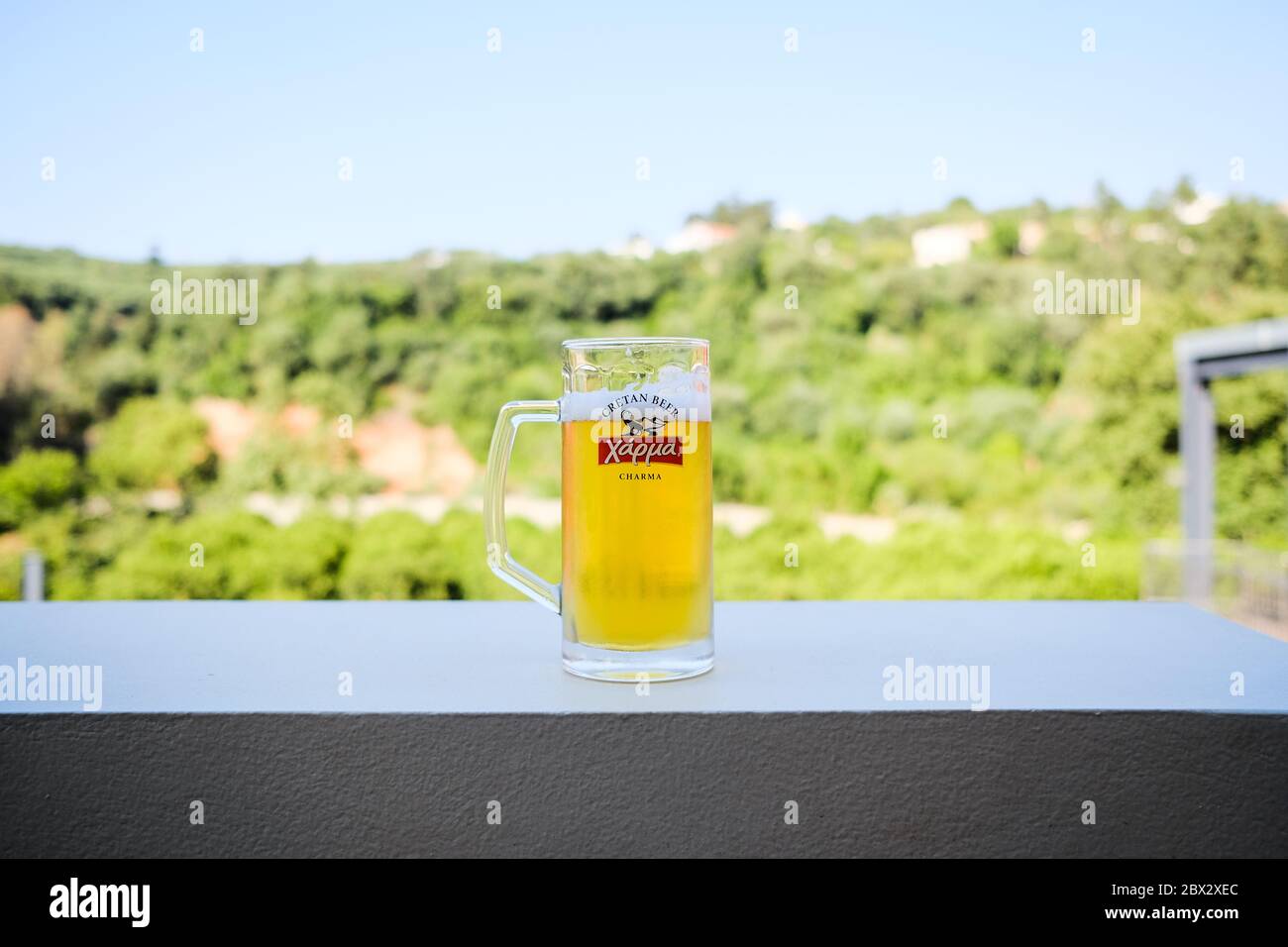 Glass of lager from Cretan Brewery, Crete Stock Photo