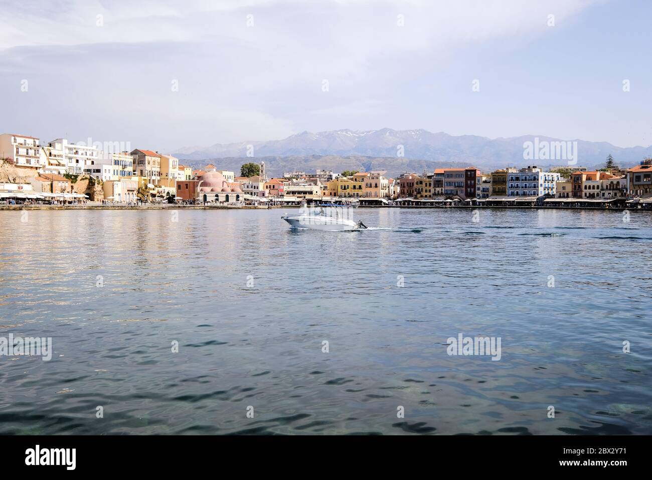 View of Chania Harbour from the Lighthouse, Crete, Greece Stock Photo