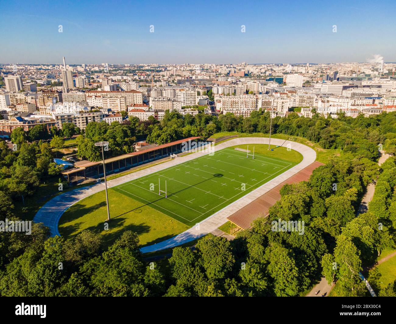 France, Paris, Bois de Vincennes, Jacques Anquetil stadium (aerial view) Stock Photo