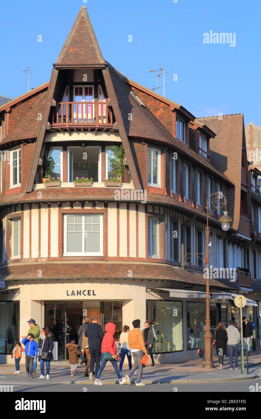 France, Calvados, Cote Fleurie, Pays d'Auge, Deauville, Rue Eugène Colas, Lancel luxury shop Stock Photo