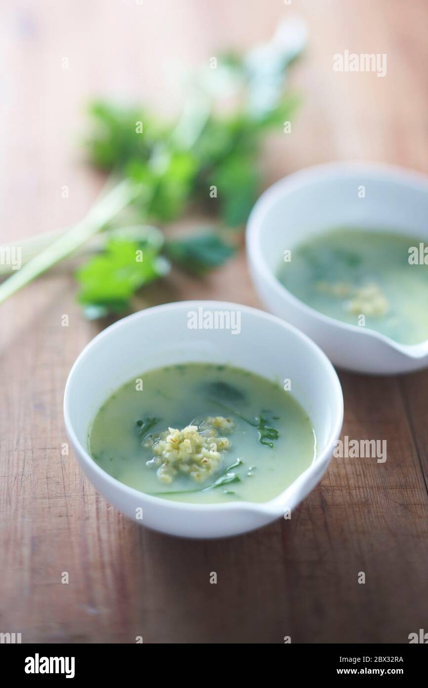 Parsley cold bulgur soup Stock Photo