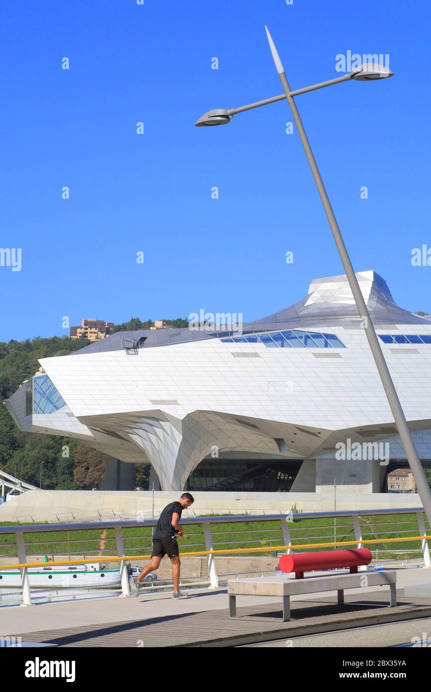 France, Rhone, Lyon, view from the Pont Pasteur with in the background the Musée des Confluences in deconstructivist style and designed in 2014 by the architectural agency Coop Himmelb (l) at Stock Photo