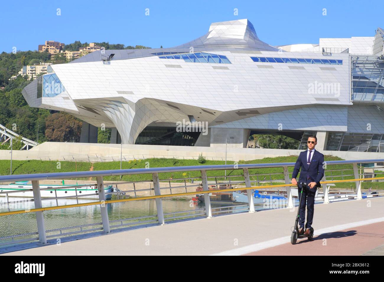 France, Rhone, Lyon, view from the Pont Pasteur with in the background the Musée des Confluences in deconstructivist style and designed in 2014 by the architectural agency Coop Himmelb (l) at Stock Photo