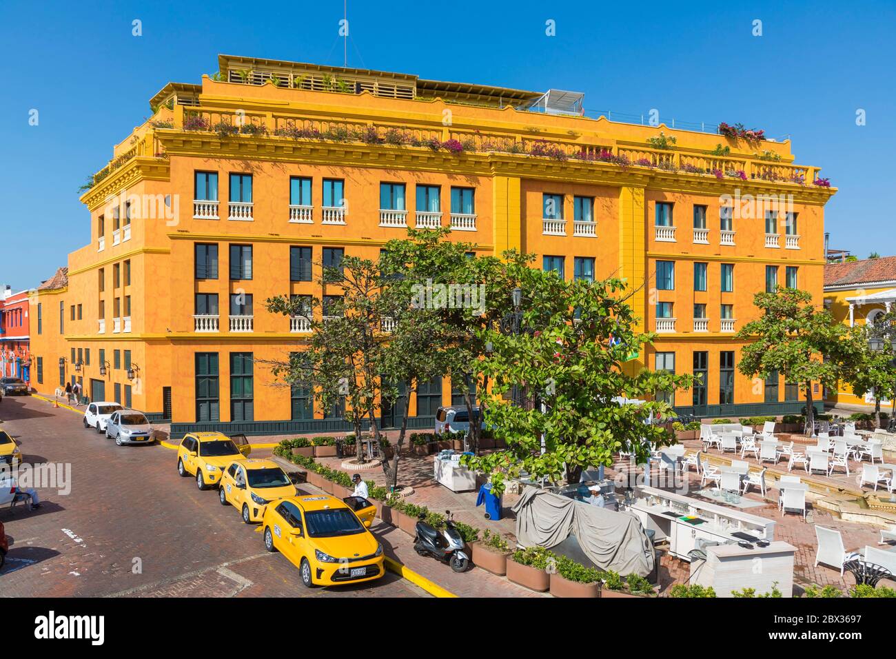 Colombia, Bolivar Department, Cartagena de Indias, historical center listed as World Heritage by UNESCO, Centro district, Plaza De Santa Teresa, Charleston Santa Teresa hotel Stock Photo