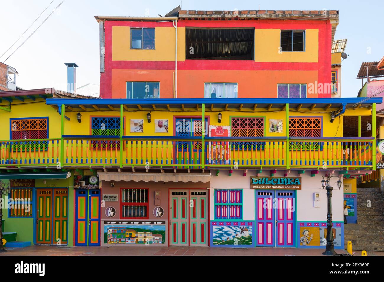 Colombia, Antioquia Department, Guatape, colorful houses around the