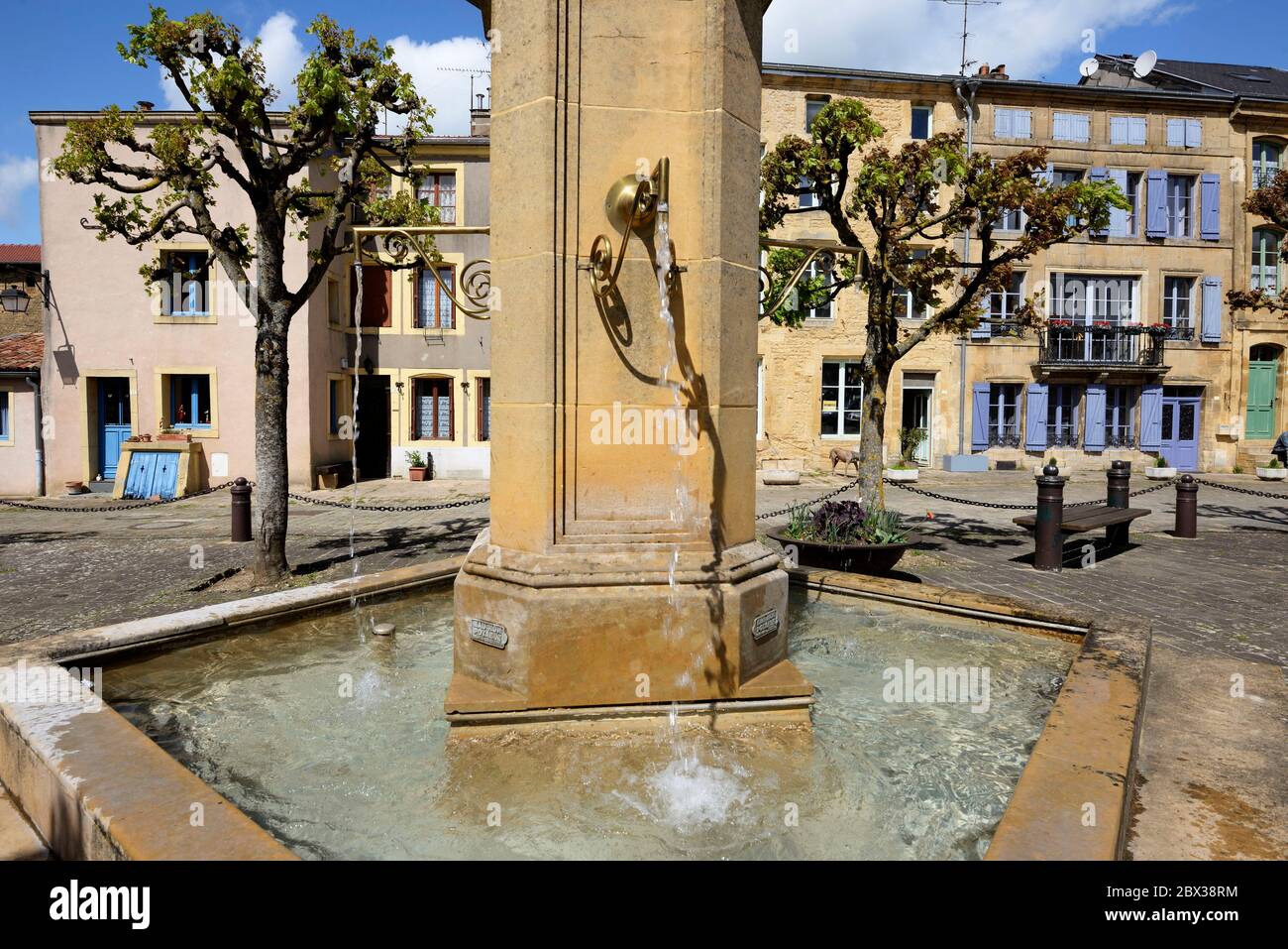 France, Meuse, Montmedy, Place de l Hotel de Ville, the citadel, fountain Stock Photo