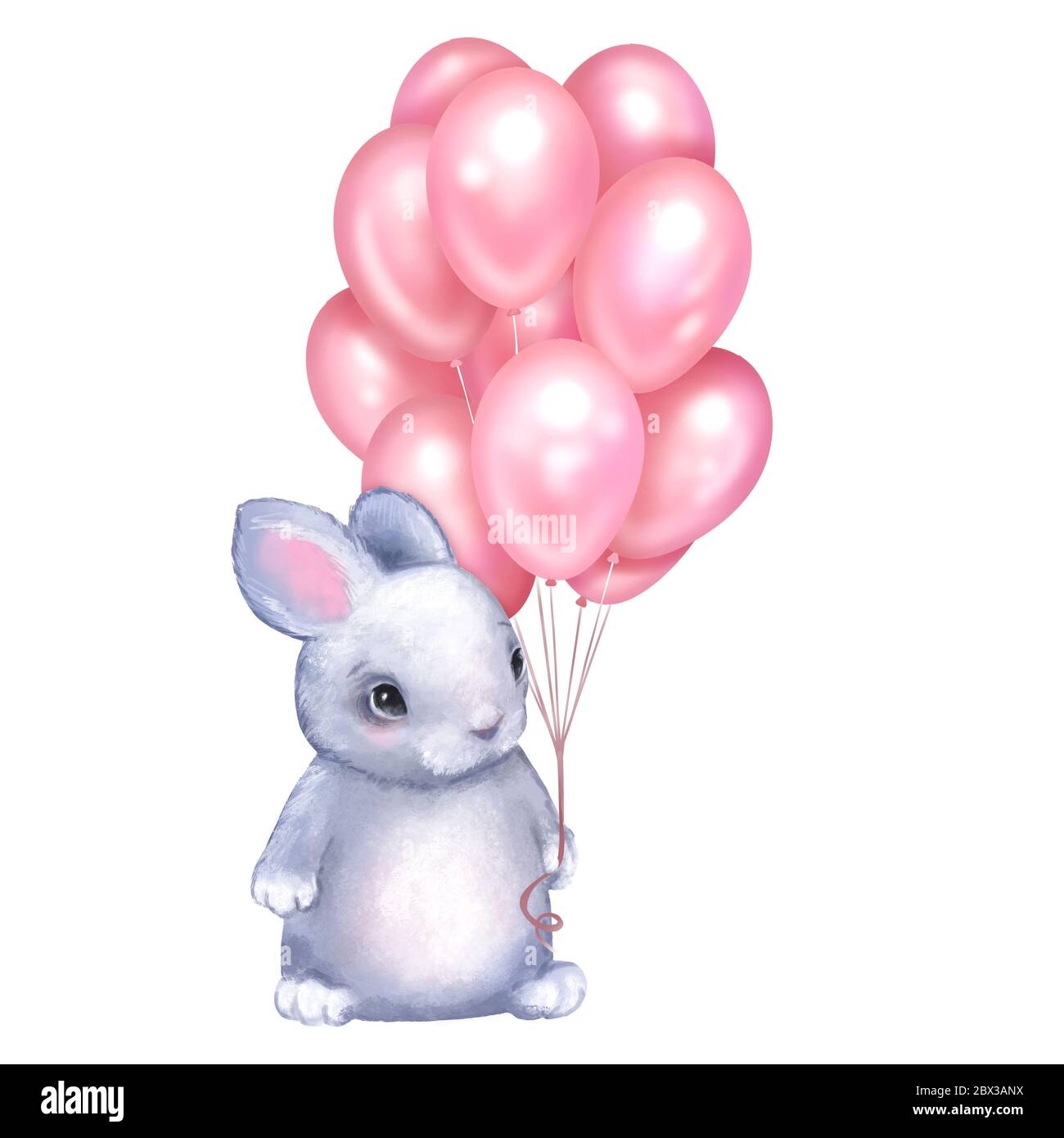 Cute Bunny with balloons. Isolated on white Stock Photo