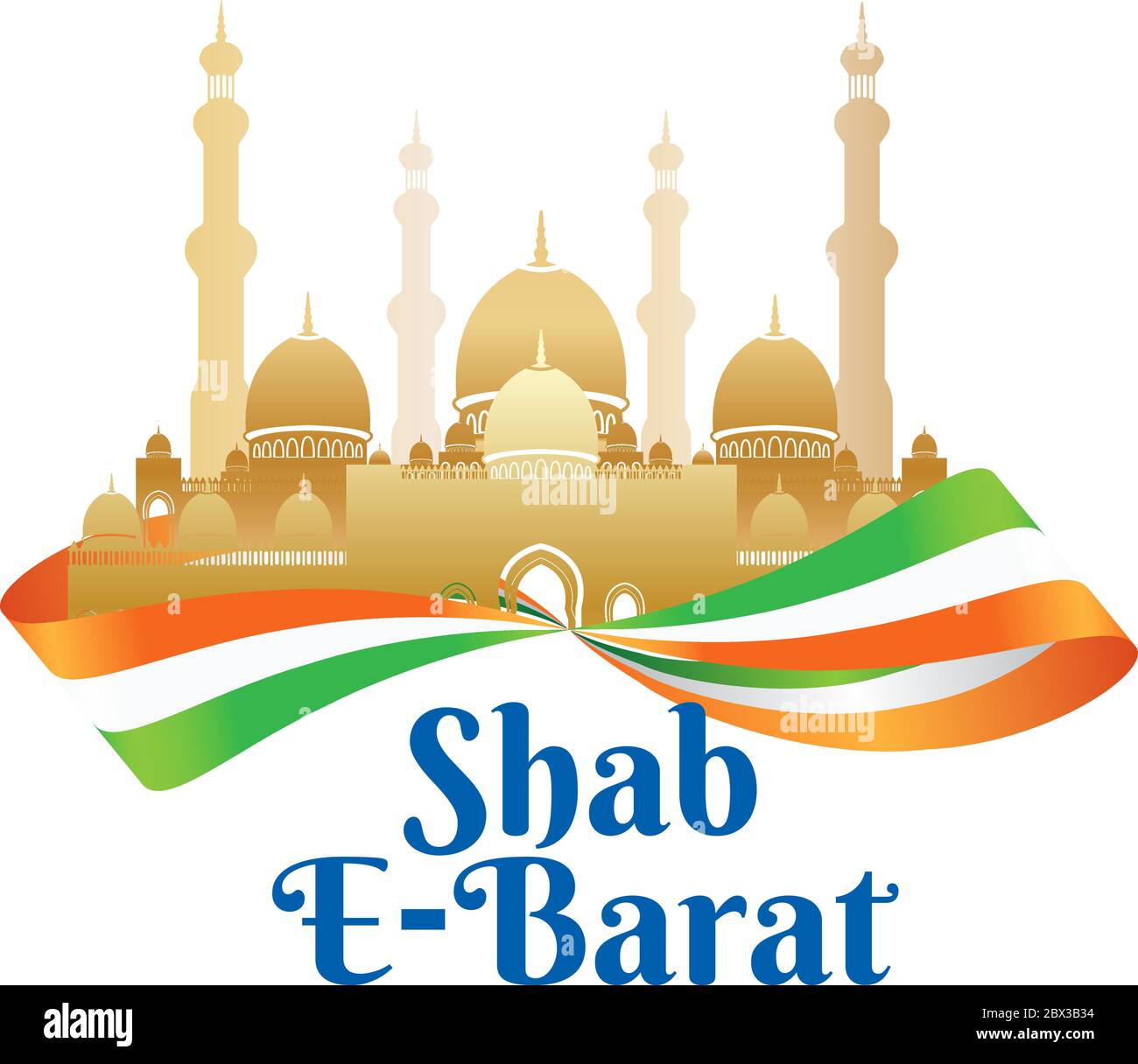 Shab e-Barat emblem or sign with indian flag or ribbon and mosque.  Religious culture Muslims holiday. Isolated on white. Perfect to use in  advertising Stock Vector Image & Art - Alamy