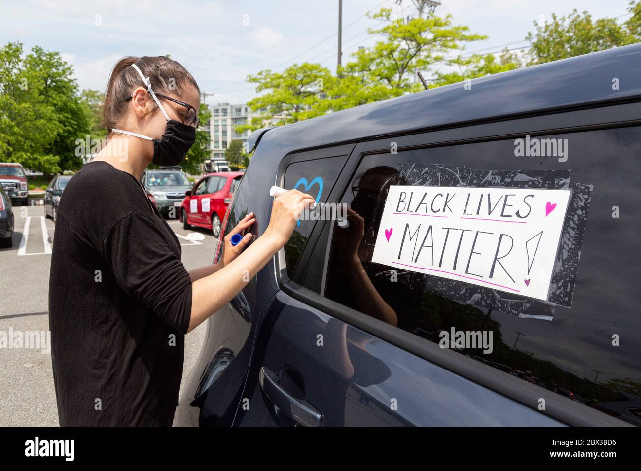 June 3, 2020. Beverly, MA. #WeCan’tBreathe – North Shore Black Lives Matter Car Rally. Citizens from the Beverly, Salem, Lynn and Swampscott area held Stock Photo