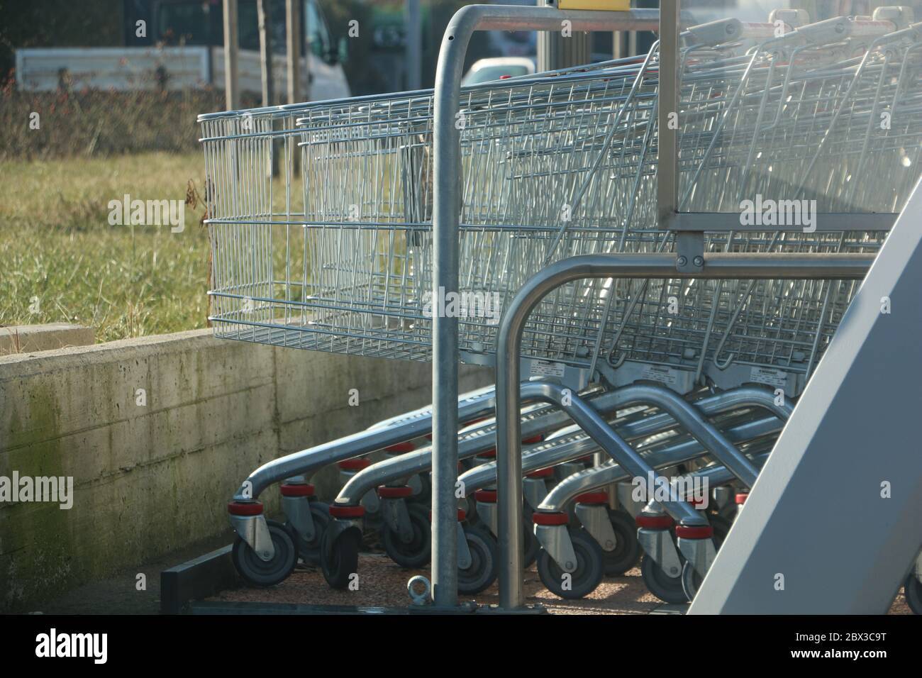 shopping carts in their parking lot Stock Photo Alamy