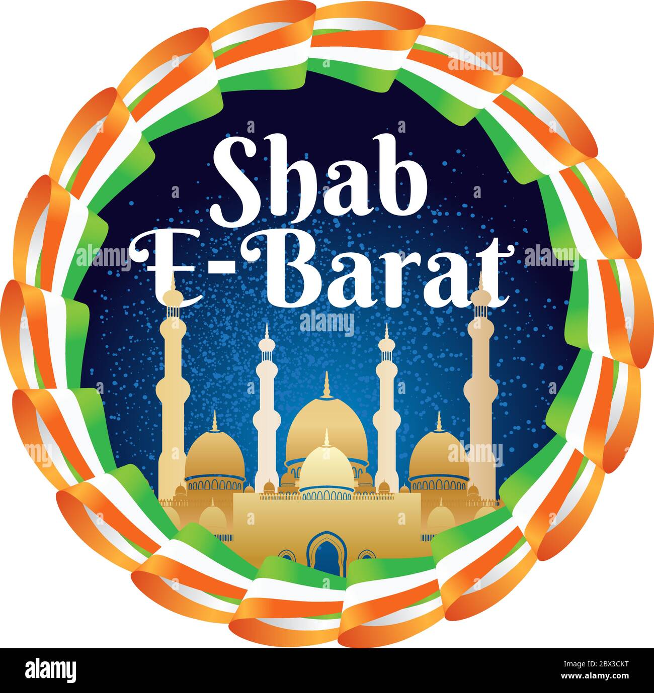 Shab e-Barat emblem or sign with indian flag or ribbon and mosque ...