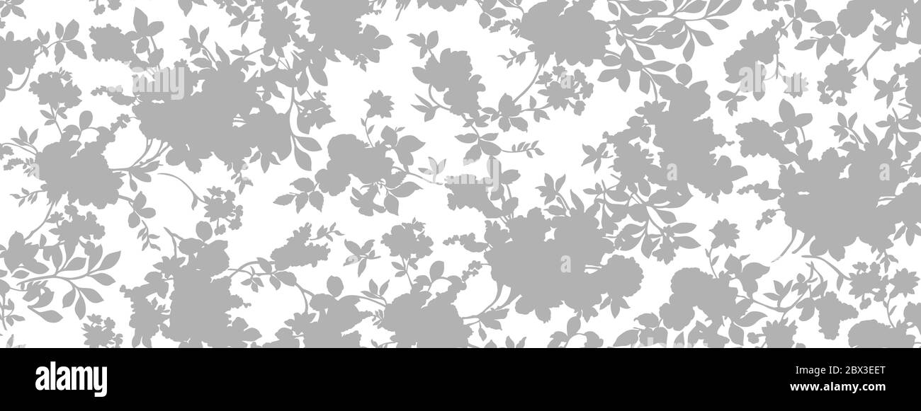 Floral seamless pattern with different flowers and leaves. Black and ...