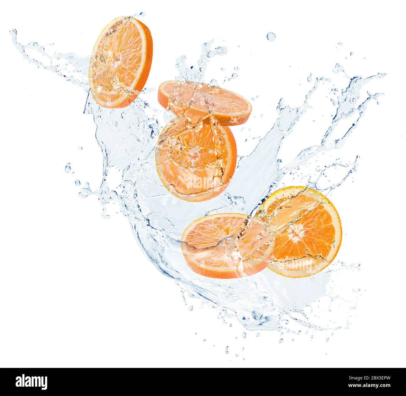 orange slices in water splash isolated on a white background Stock ...
