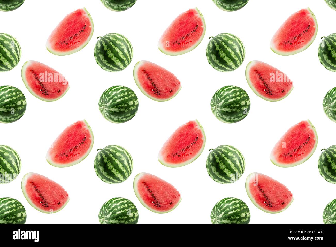 seamless pattern with watermelon and slices on a white background Stock ...
