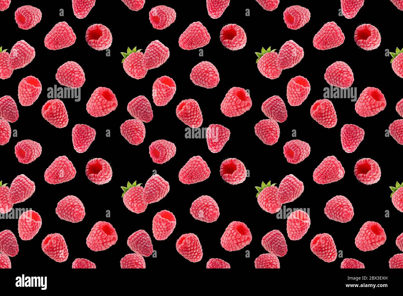 seamless pattern with raspberries on a black background. Stock Photo