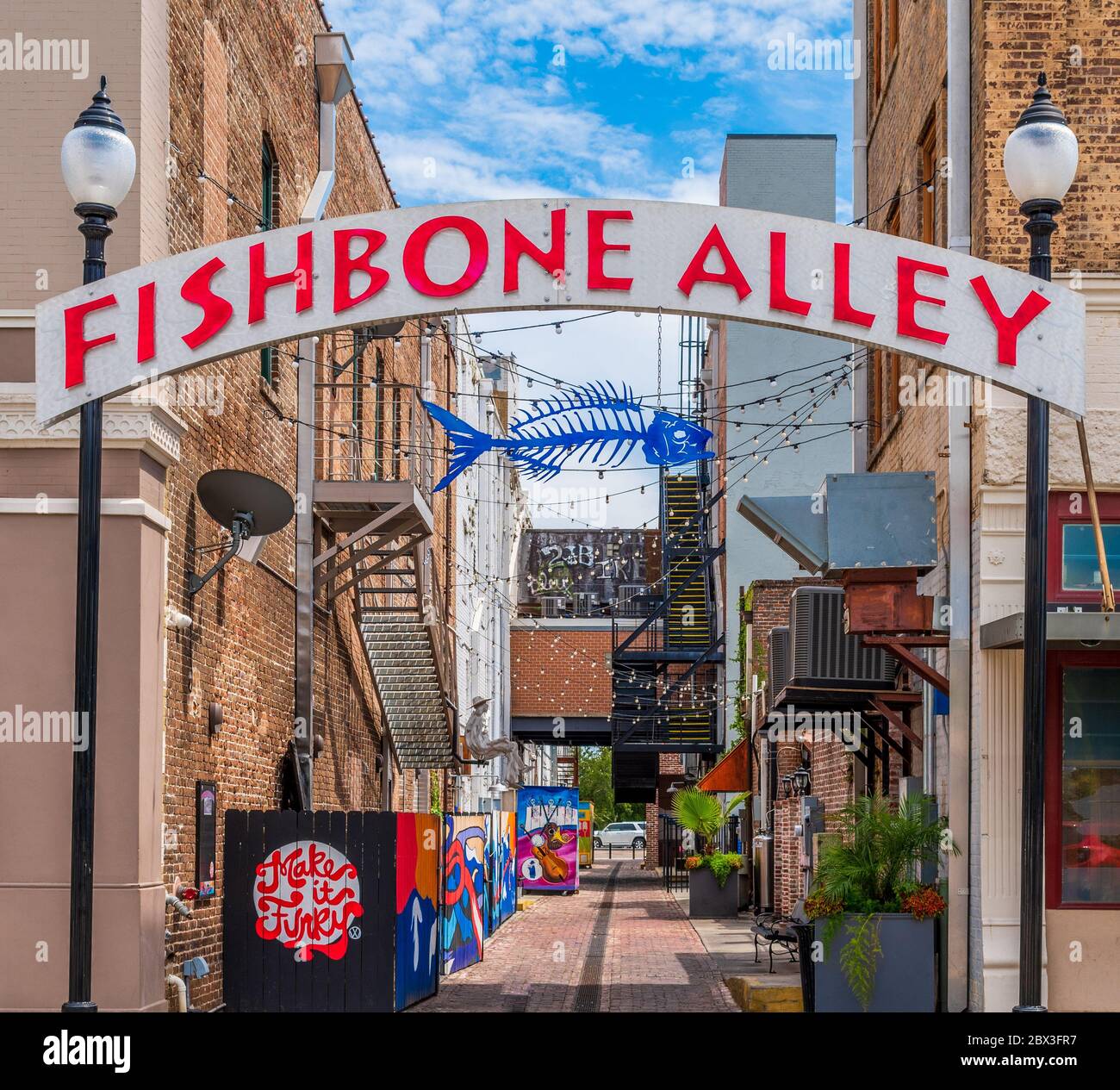 Fishbone Alley pedestrian walkway in the downtown restaurant bar and Fishbone Alley pedestrian walkway in the downtown restaurant bar and