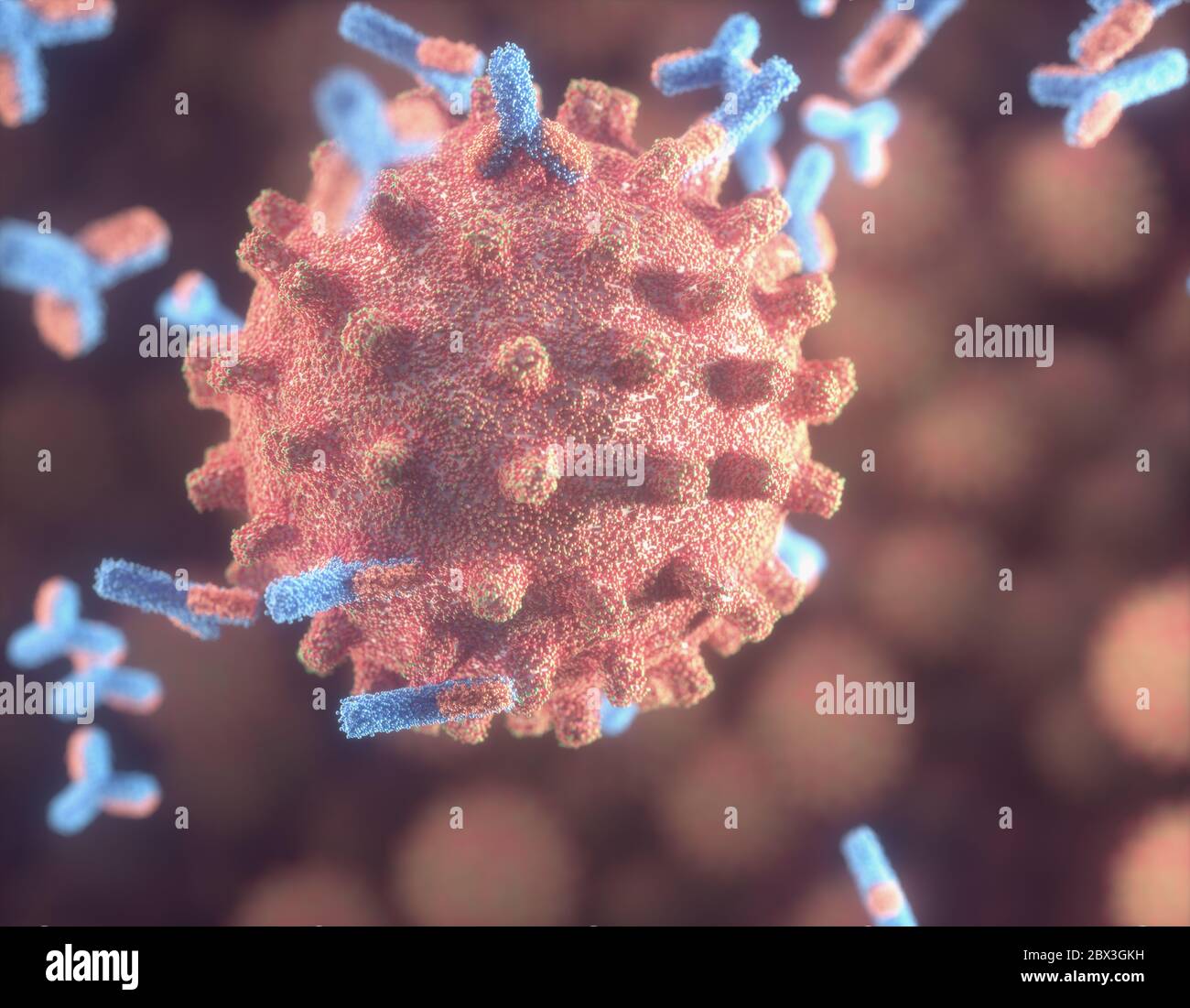 Immunological system, antibodies attacking the virus covid19. 3D