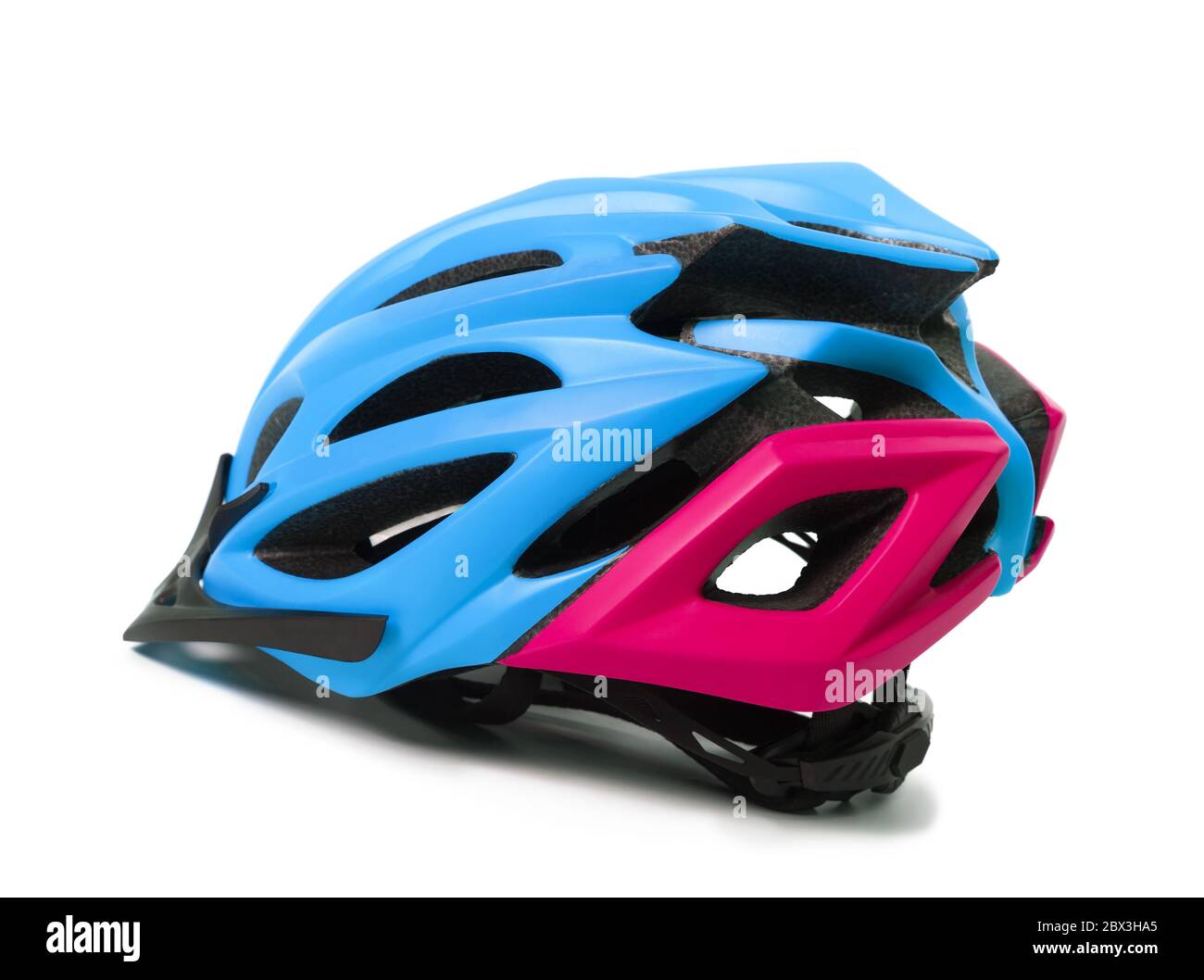 Multicolor bicycle helmet isolated on white background with shadow Stock Photo