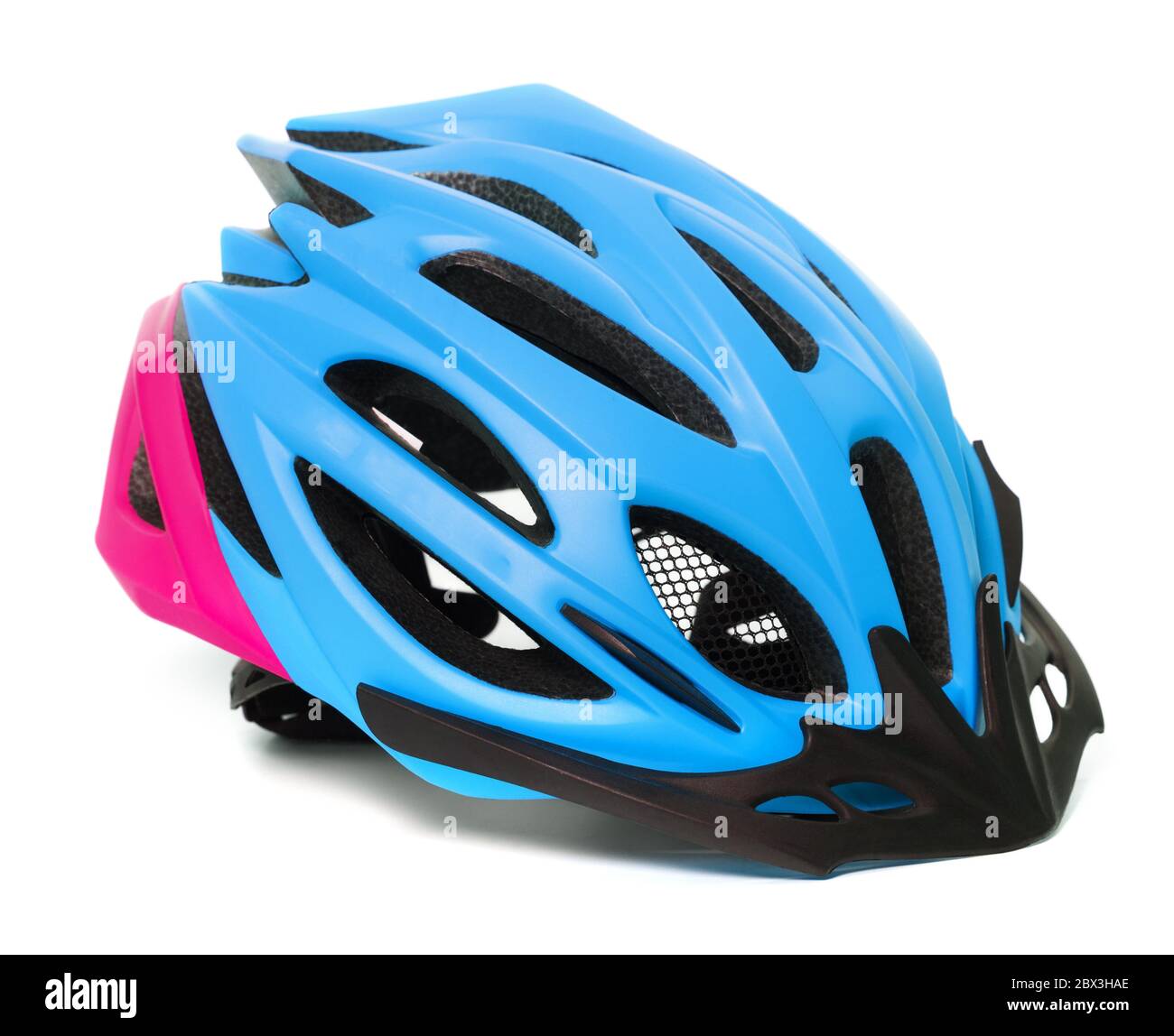 Multicolor bicycle helmet isolated on white background with shadow Stock Photo