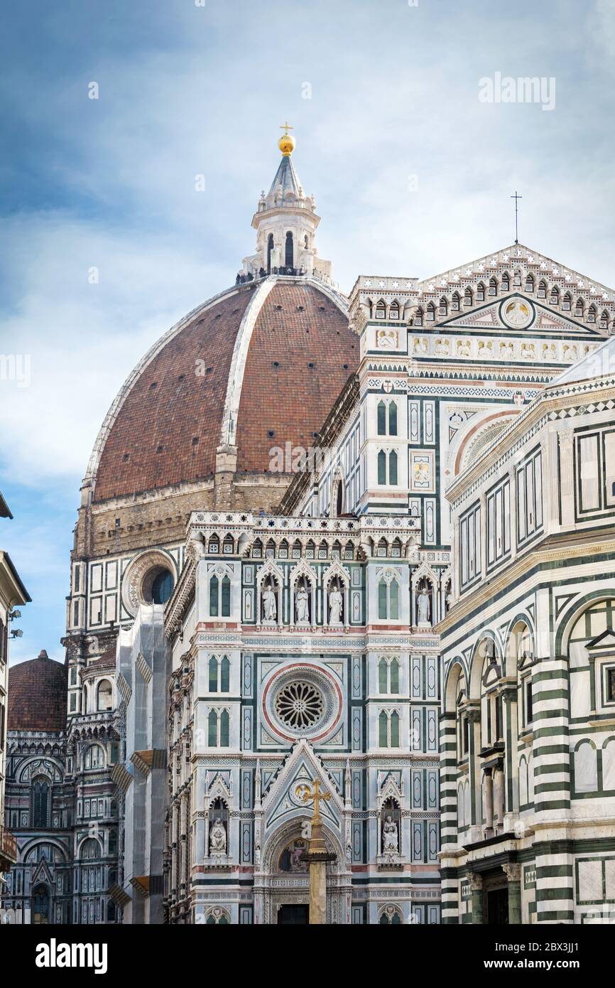 Florence Cathedral of Santa Maria del Fiore, Giotto's bell tower and Baptistery on Piazza San Giovanni, Florence. Tuscany, Italy Stock Photo