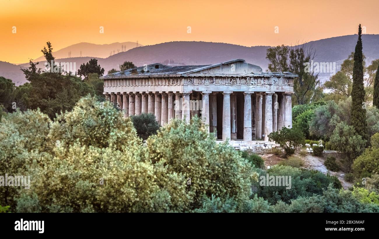The Ancient Agora of Athens at sunset, Greece Stock Photo