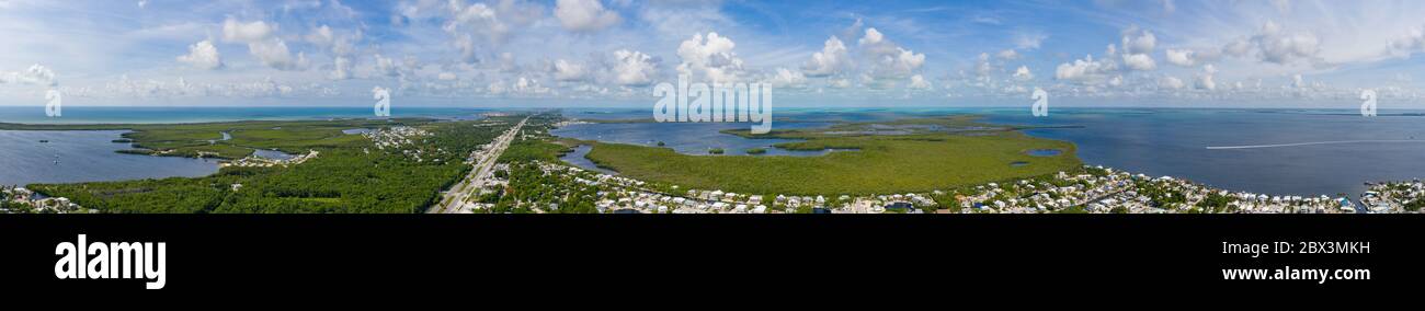 Beautiful wide panorama of Key Largo Florida Overseas Highway Stock Photo