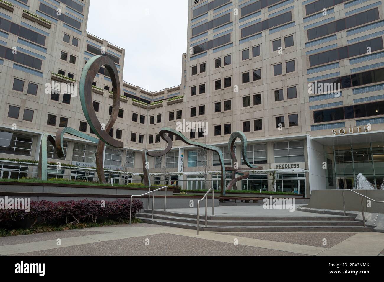 Office park with building housing headquarters of delivery service