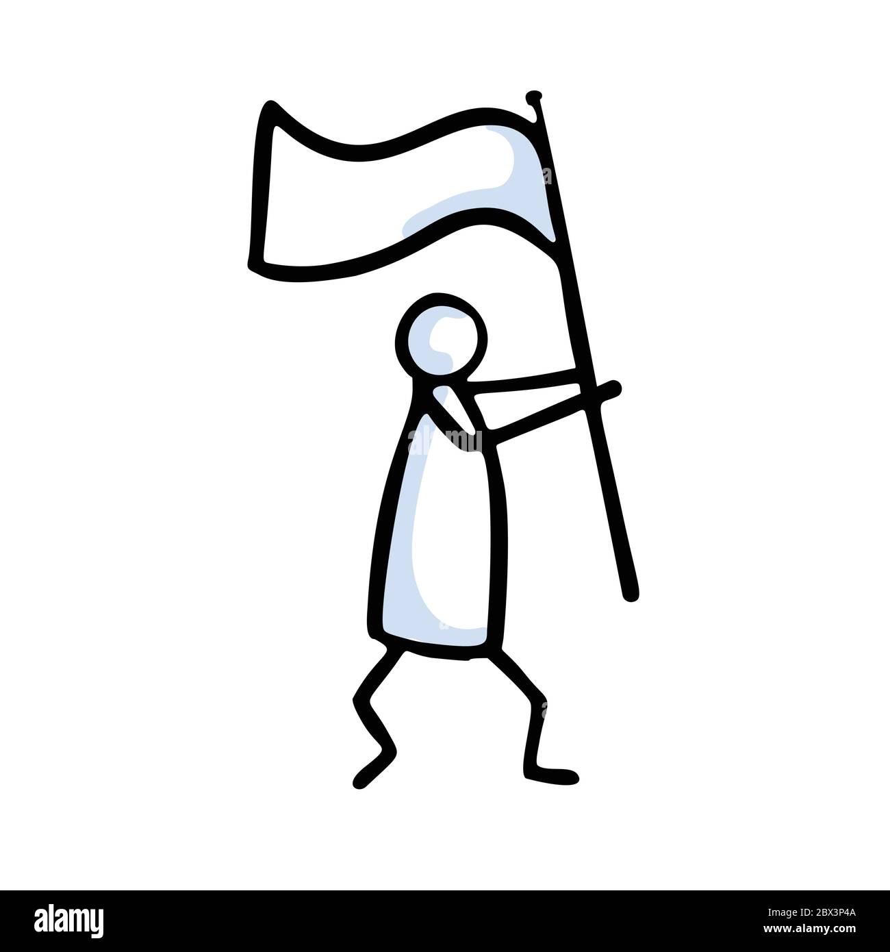 Stick Figure Person Waving Flag. Hand Drawn Isolated Human Doodle Icon  Motif. Clip Art Element. Black White Flat Color. Message, Protest Victory  Stock Vector Image & Art - Alamy