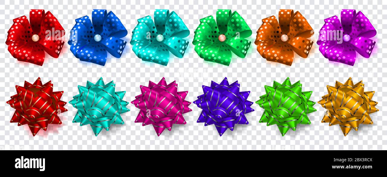 Set of multicolored bows made of shiny ribbons with shadows Stock ...