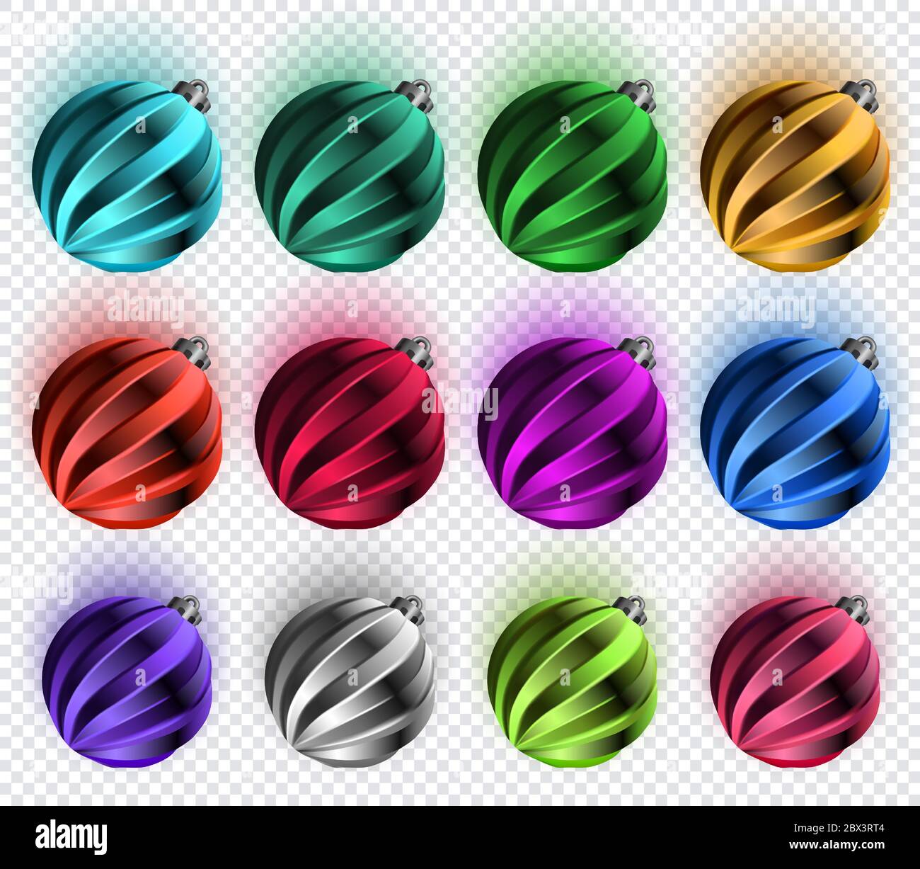 Set of multicolored Christmas balls with soft shadows, isolated on ...