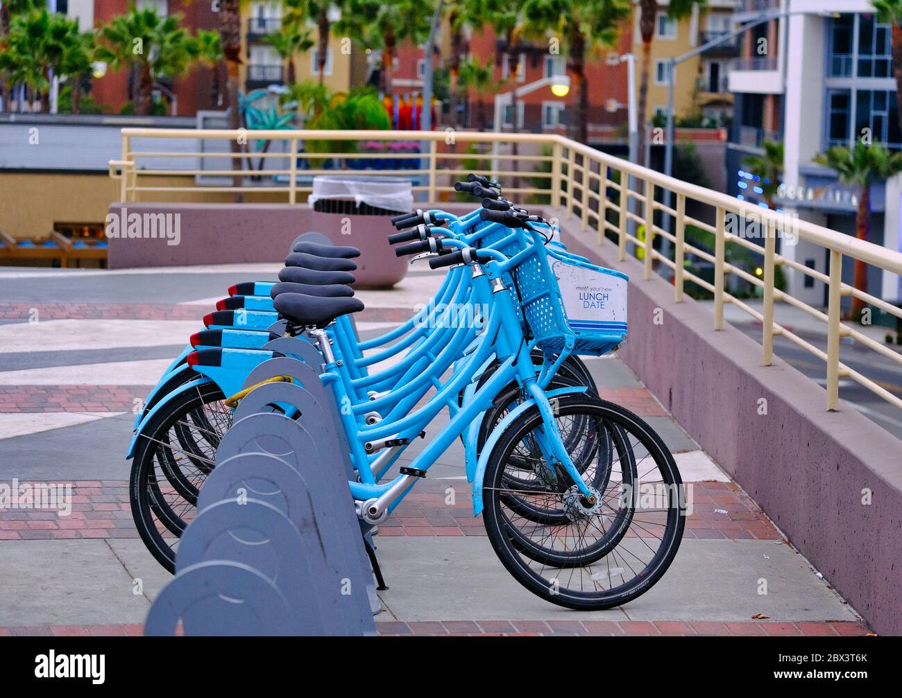 Blue Rental Bikes Stock Photo