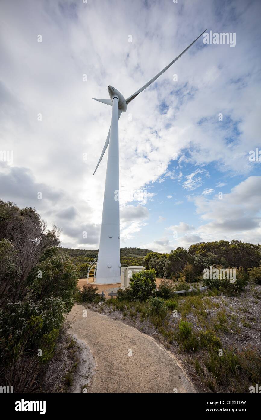 Rear view of wind turbine number 1 at the Albany wind farm in Western Australia Stock Photo