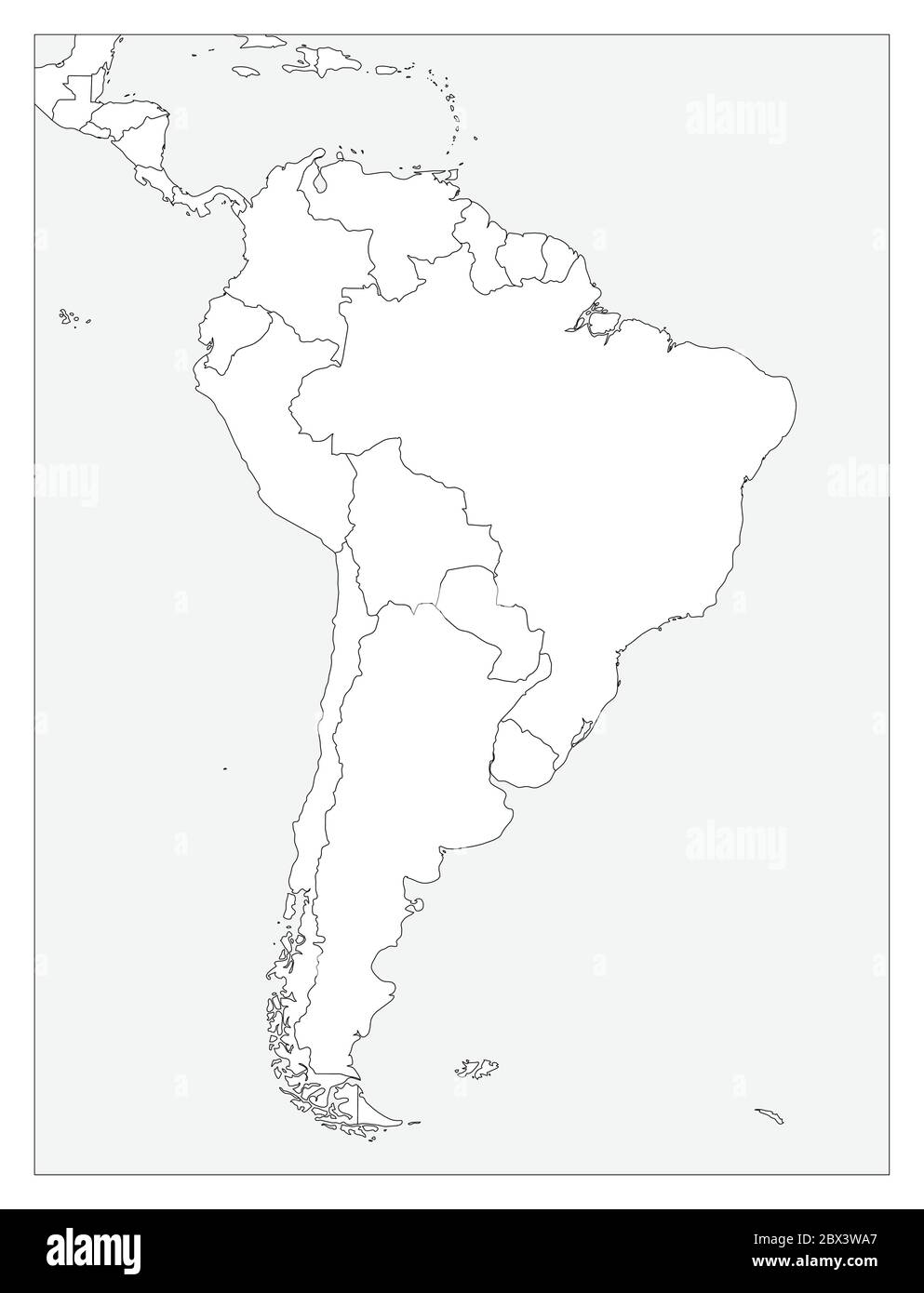 Blank political map of South America. Simple flat vector outline map. Stock Vector
