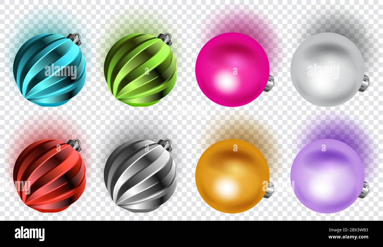 Set of multicolored Christmas balls with soft shadows, isolated on ...