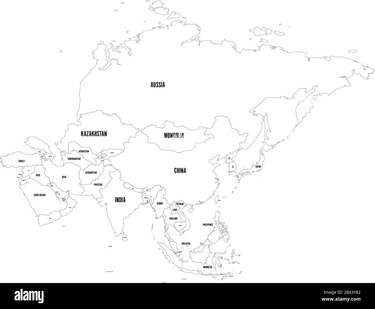 Black And White Map Of Asia