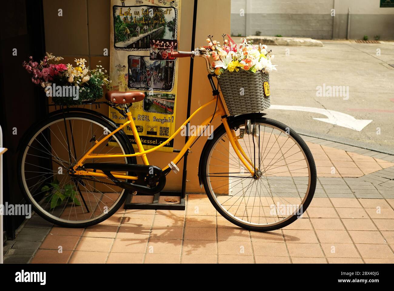 yellow bicycle with basket