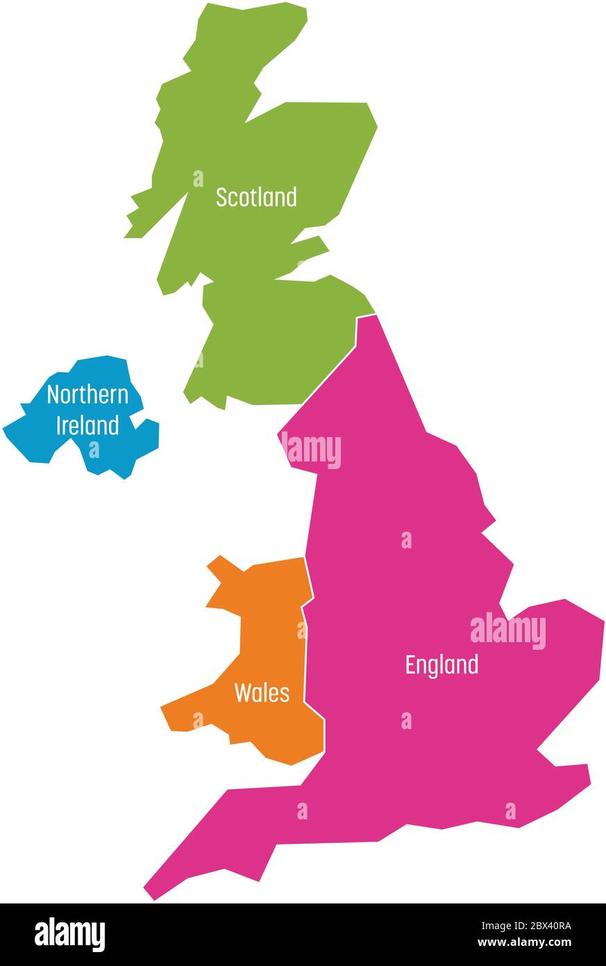 United Kingdom, UK, of Great Britain and Northern Ireland map. Divided to  four countries - England, Wales, Scotland and NI. Simple flat vector  illustration Stock Vector Image & Art - Alamy