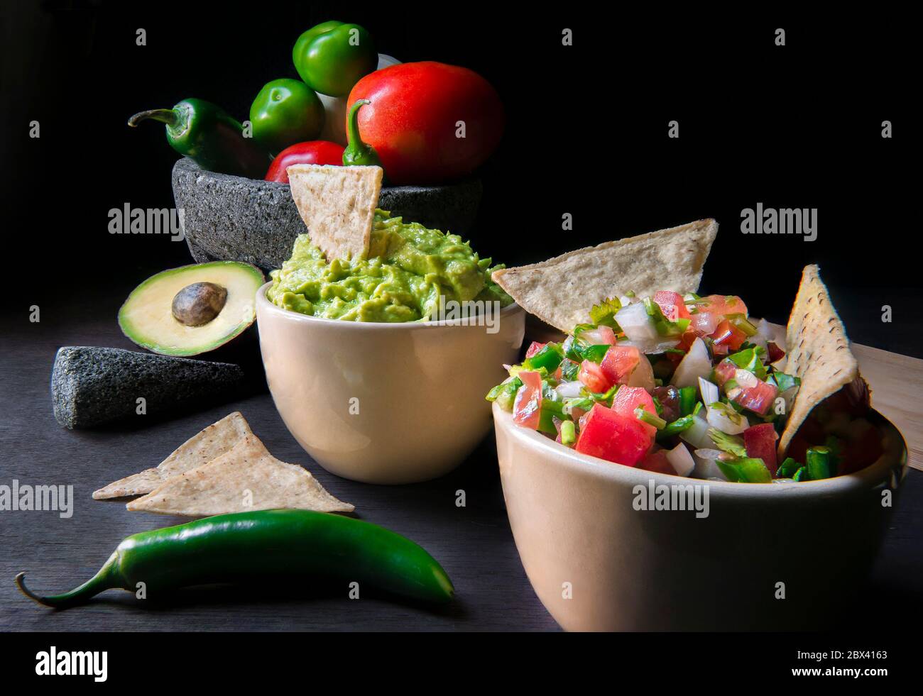Still Life Avocado Guacamole And Salsa Bandera Or Pico De Gallo Ingredients For Mexican Food Stock Photo Alamy