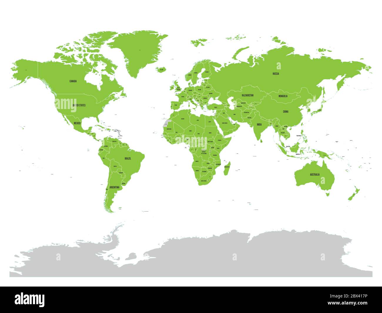 Map of United Nation with green highlighted member states. UN is an intergovernmental organization of international co-operation. EPS10 vector illustration. Stock Vector