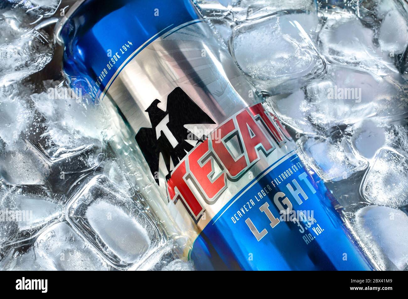 TECATE BEER made in the city of Tecate, one of the most chosen beer to drink in the Baja Mexico Stock Photo