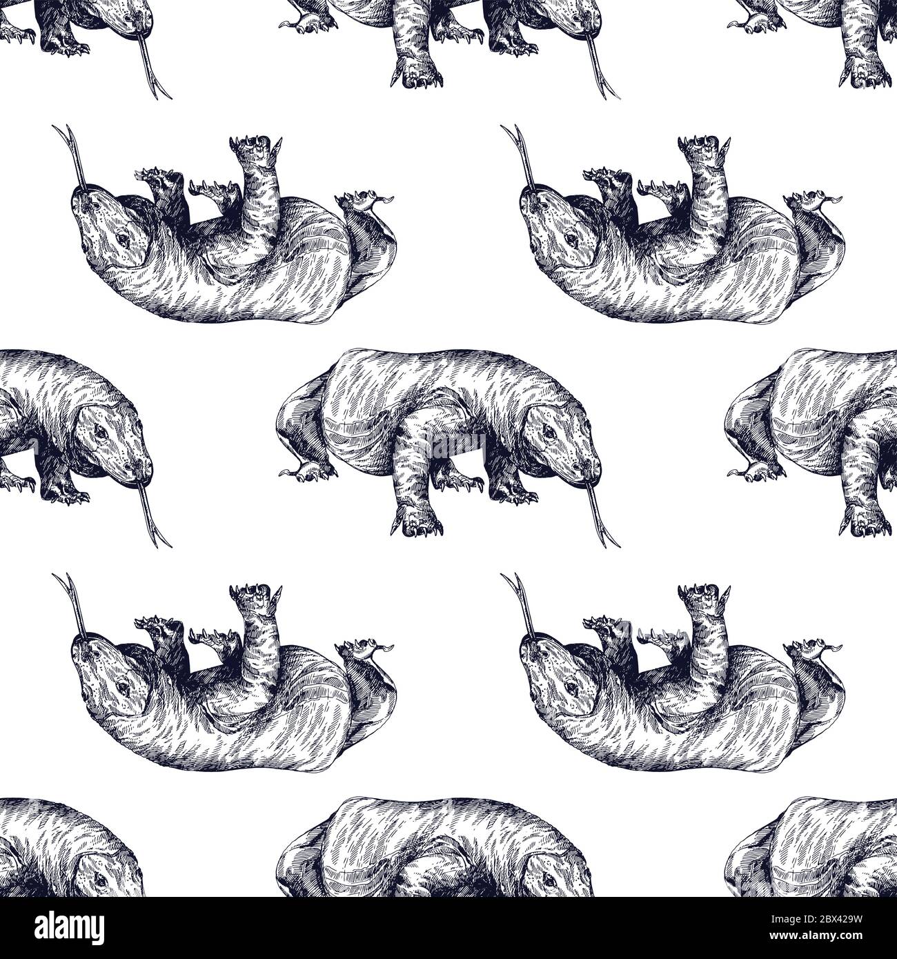 Seamless pattern of hand drawn sketch style Komodo dragons isolated on ...
