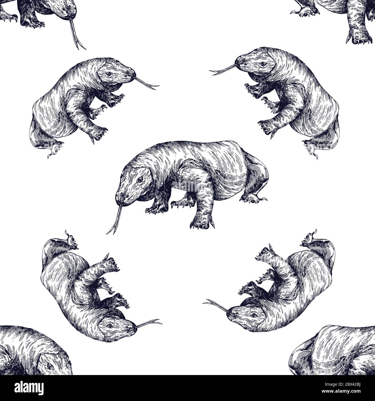 Seamless pattern of hand drawn sketch style Komodo dragons isolated on ...